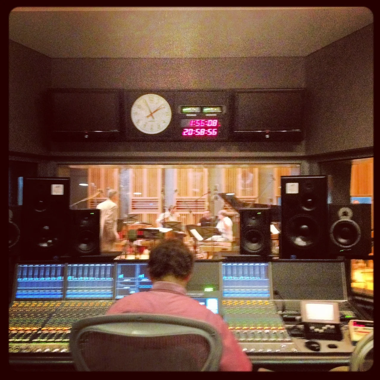 The control room. That's our producer in the driver's seat.
