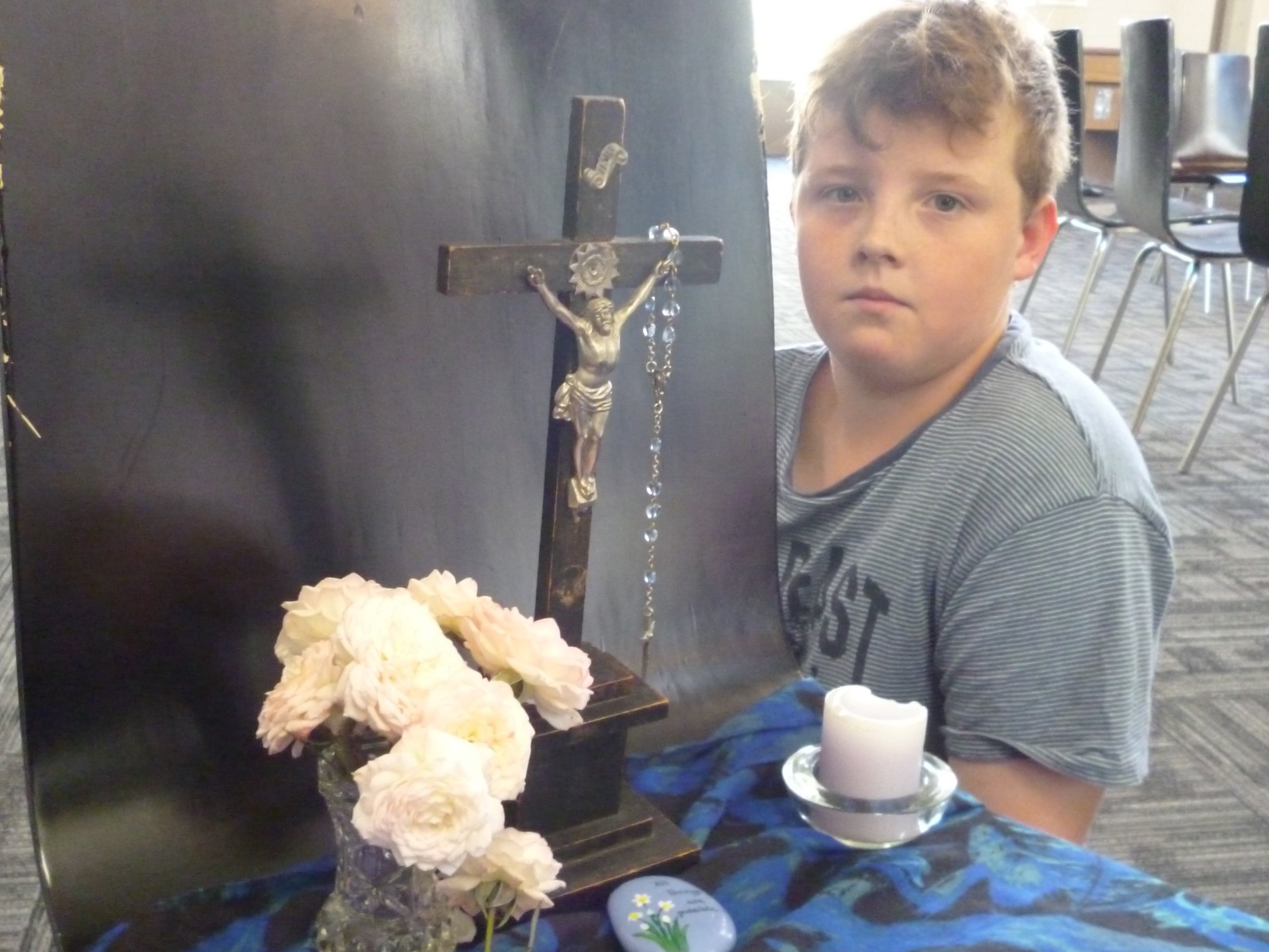 Shamus Young, of Tapanui, displays a prayer table he has designed