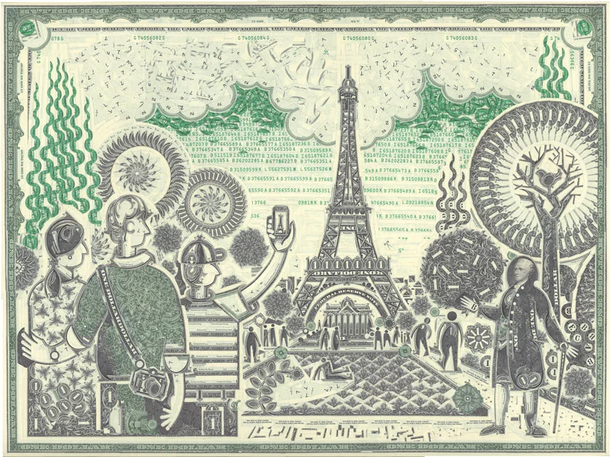"Americans in Paris". The first of three collages commissioned by AT&T and advertising giant BBDO for an international roaming ad campaign. Look for them throughout 2015 in consumer magazines and lighted airport kiosks.