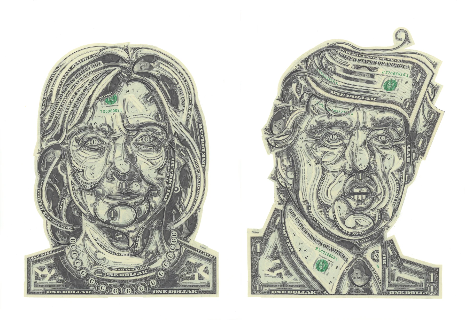 HILLARY BILLARY vs. DOLLAR DONALD... one WINS and one BURNS. Come see for yourself at... I’M MARK WAGNER & I APPROVE THIS MESSAGE, an exhibition of timely currency collage at PAVEL ZOUBOK GALLERY in NYC. Sept. 8 - Oct. 15, 2016. Press inquiries HERE .
