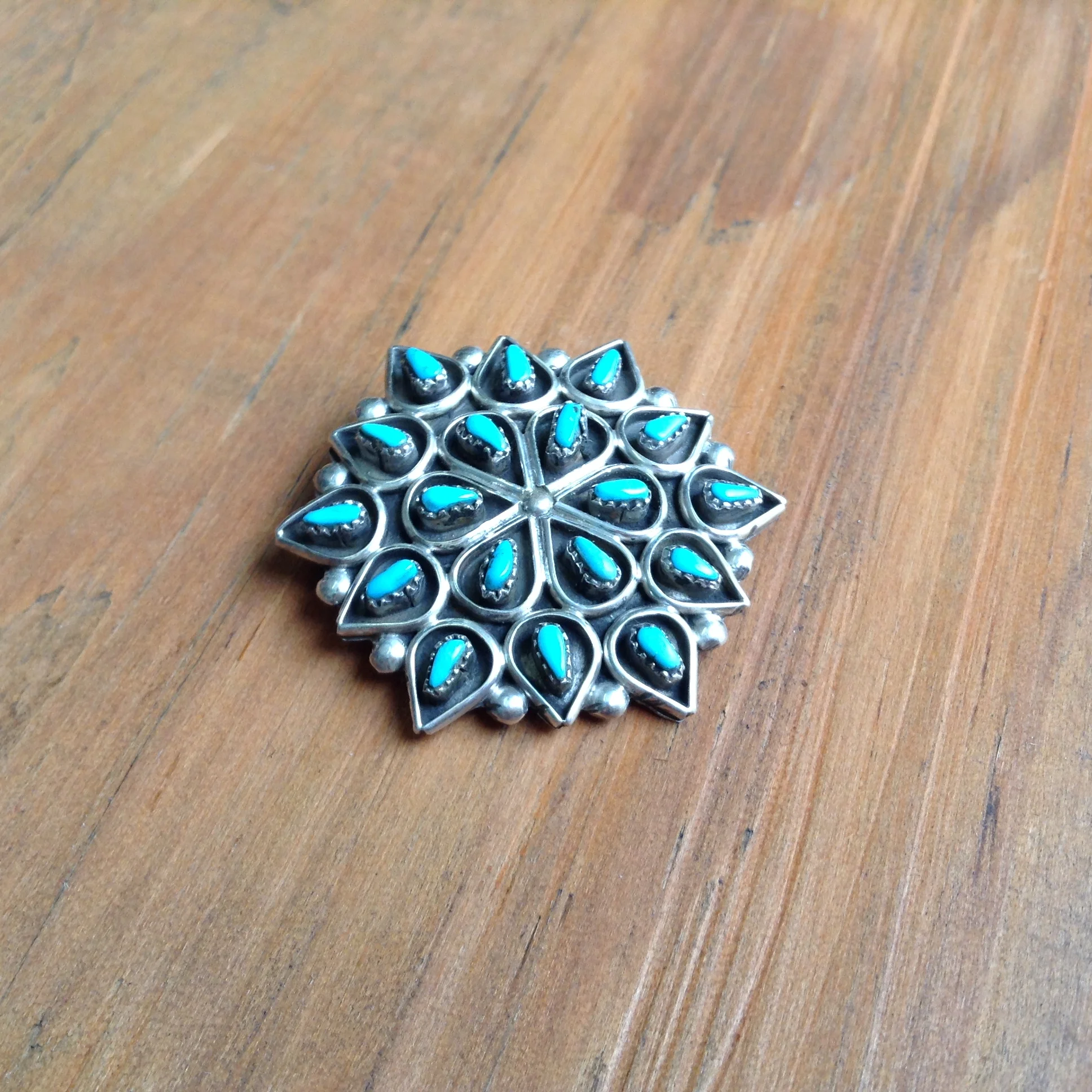 Zuni Turquoise Petit Point Round Pin Pendant