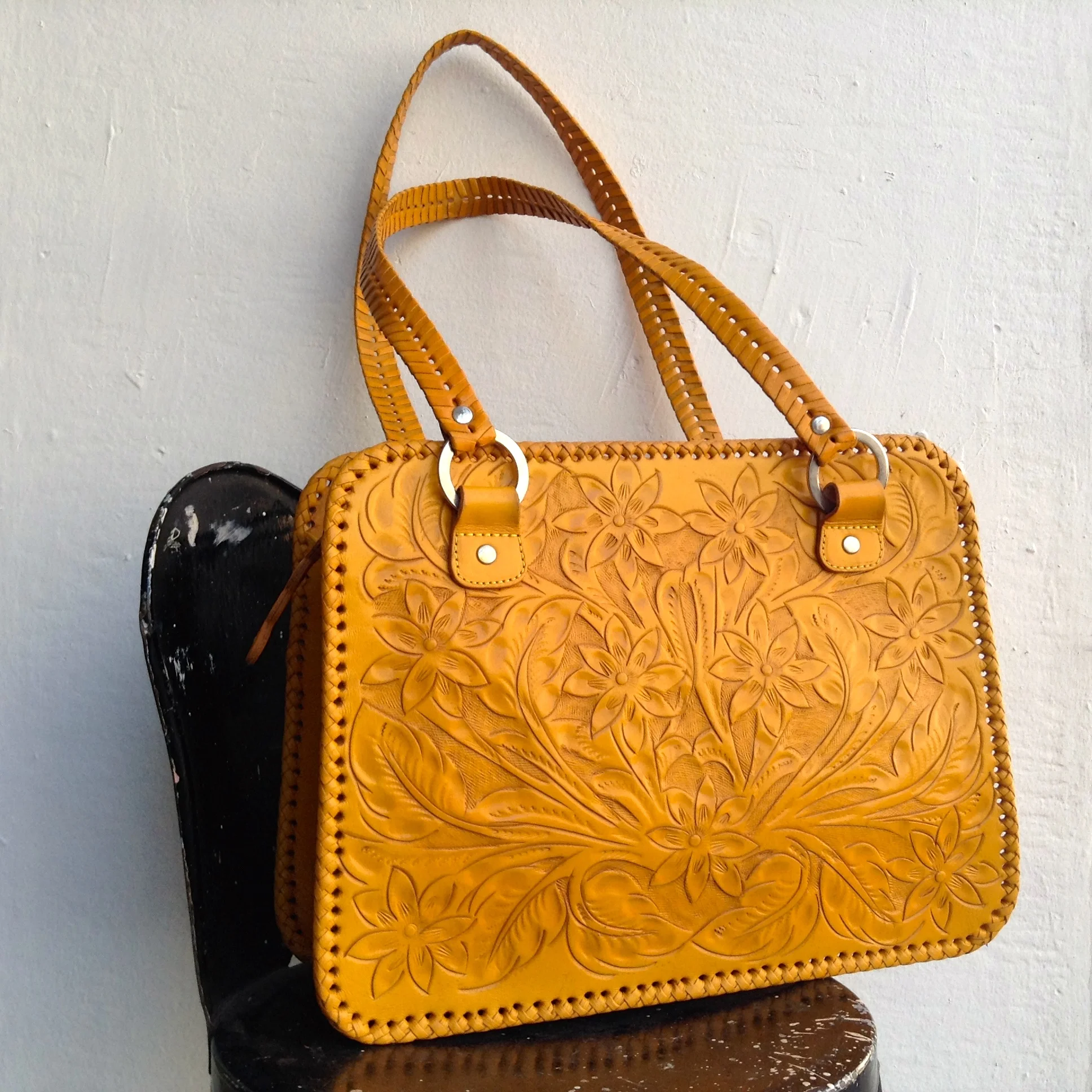 Yellow Tooled Leather Purse