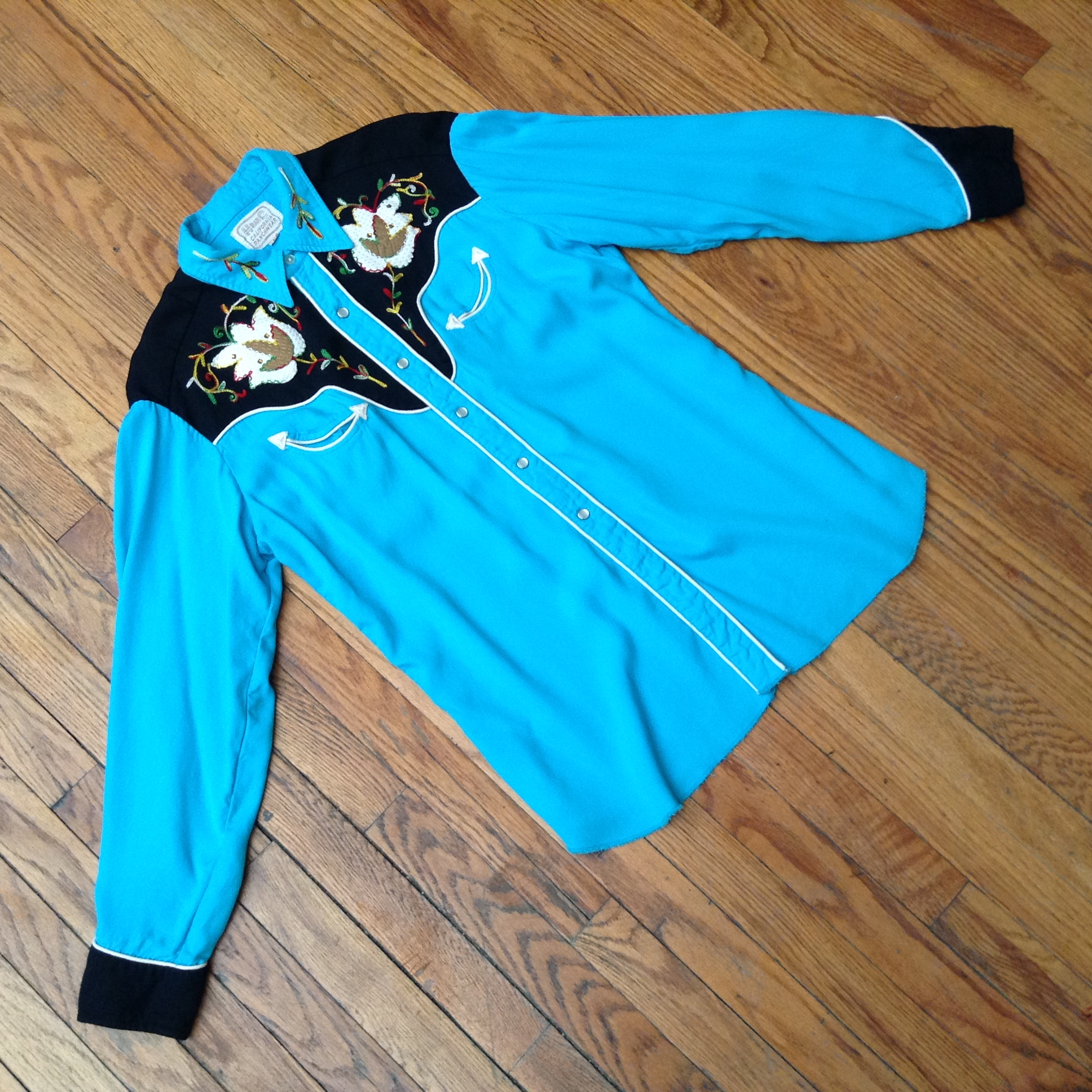 Turquoise Floral Snap Shirt