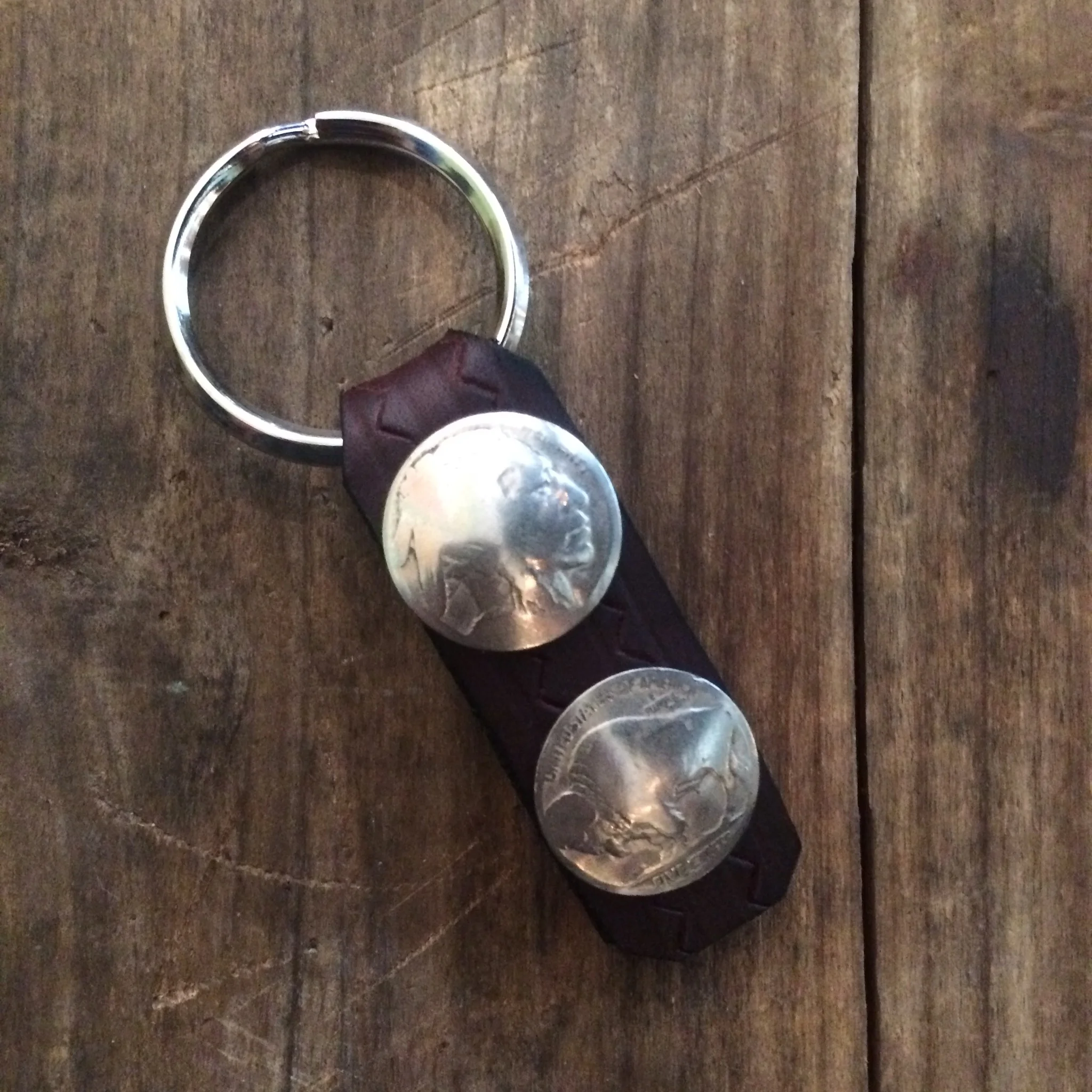 2 Coin Buffalo Nickel Native American Keychain