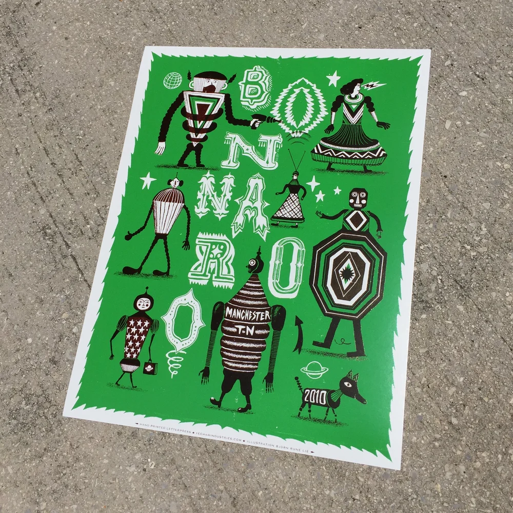 BONNAROO 2010 GREEN Robots & Aliens Poster — Pioneer House