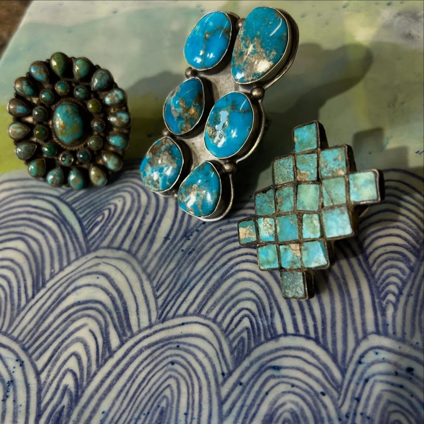 Bunch of new turquoise rings in the shop - come by today! Open 12-5 Saturday.
