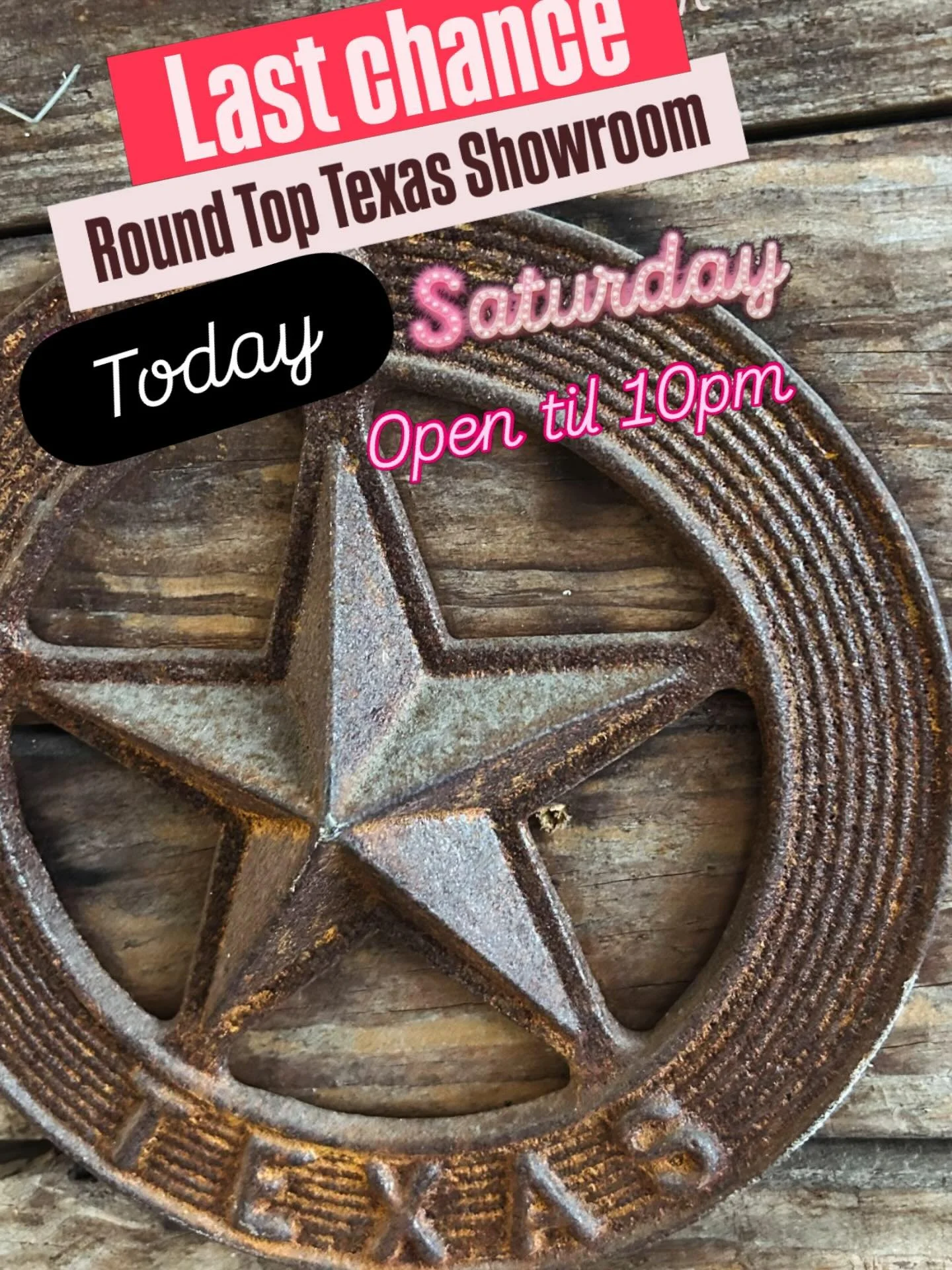Don&rsquo;t miss us! Today is our last day at the Round Top showroom. 550 N Washington St. Come see before we take it all back to Tennessee.