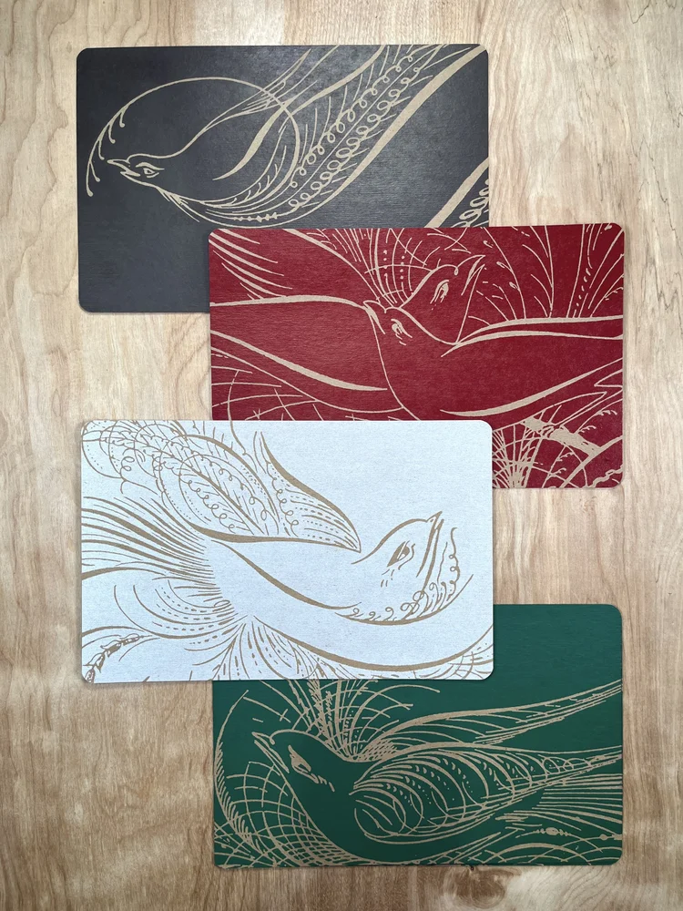 CALLIGRAPHY BIRDS 4 Cards — Pioneer House