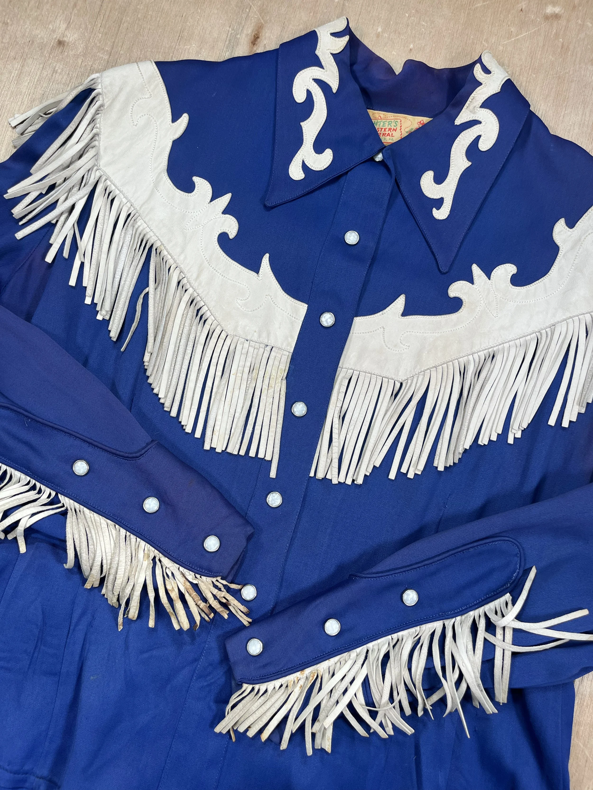 Vintage 1950s Western Ladies Suit Blue with Fringe