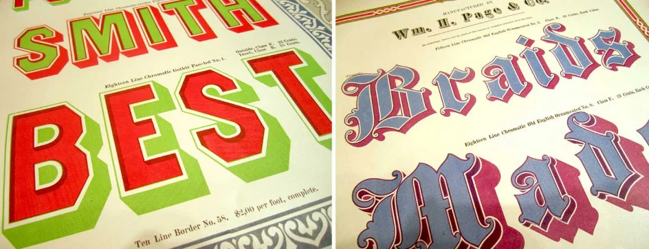 Chromatic typeface specimens from the 19th Century