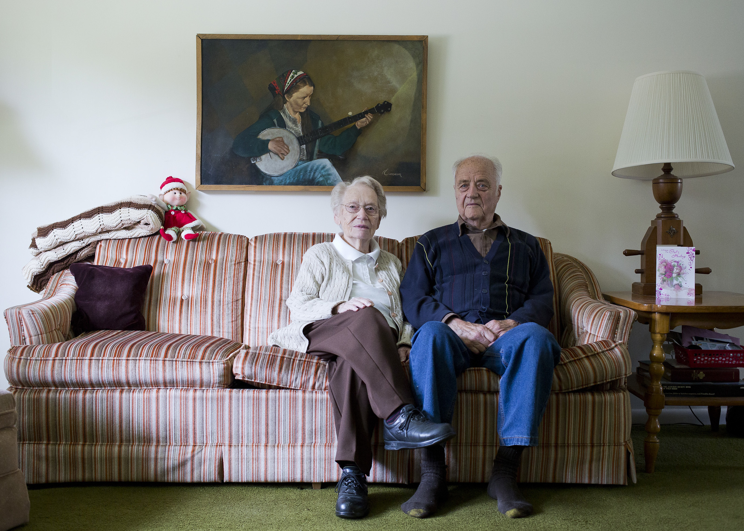 Joseph and Betty Chadderdon sit for a portrait in their living room in Parchment, MI on Thursday May 14, 2015. Known as the "Paper City," Parchment was founded by the owner of the Kalamazoo Vegetable Parchment Company. Mr. Chadderdon, 94, worked at Kalamazoo Vegetable Parchment in 1937 and retired as a technical director in 1985. 