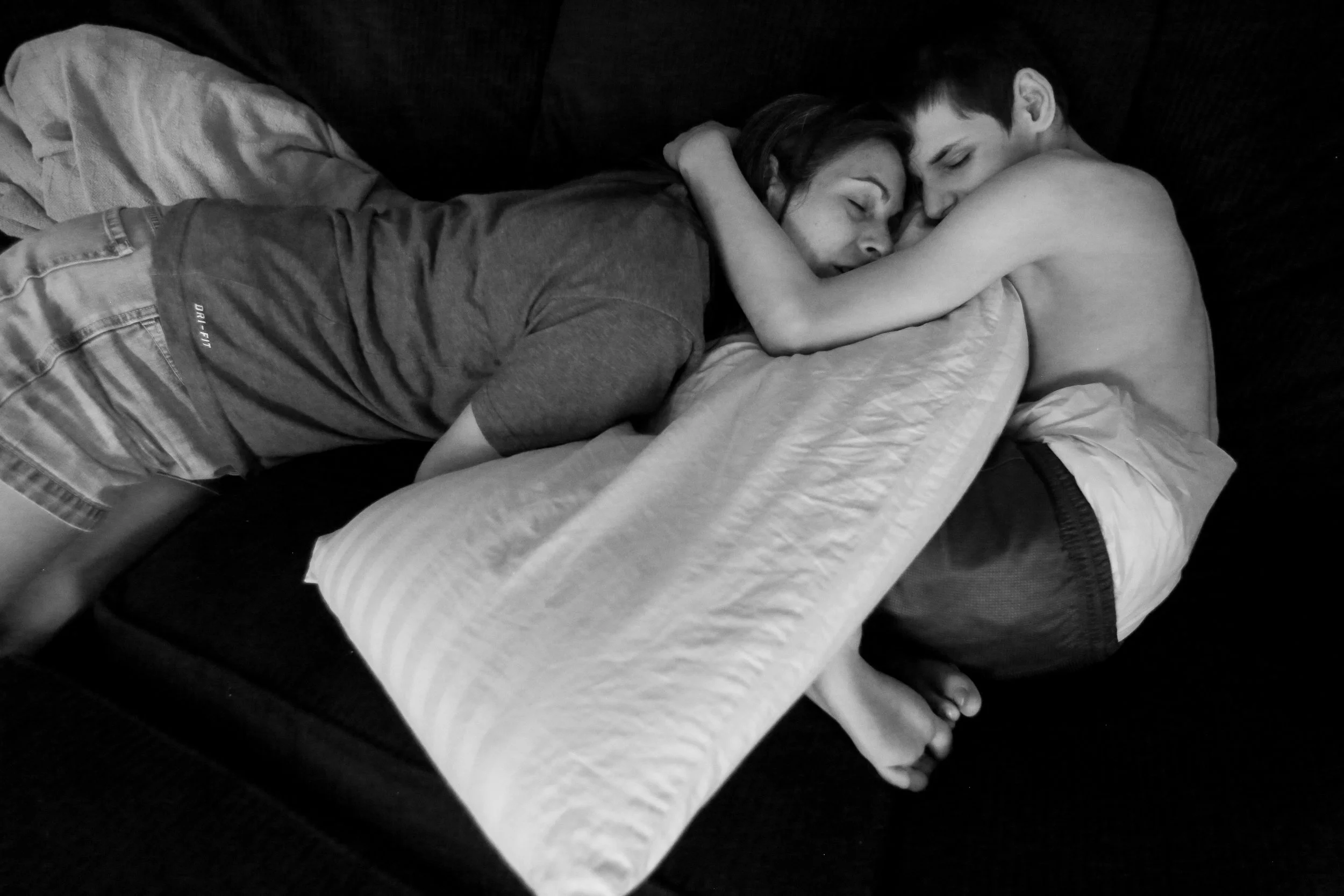  Jody Perkins takes a moment to cuddle with Robert on the sofa at their home in Decatur, Ala., June 6, 2016. Jody often says "Robert is my hero," because he is the strongest person she knows. "People like to say Robert is brave. Robert is unique and 
