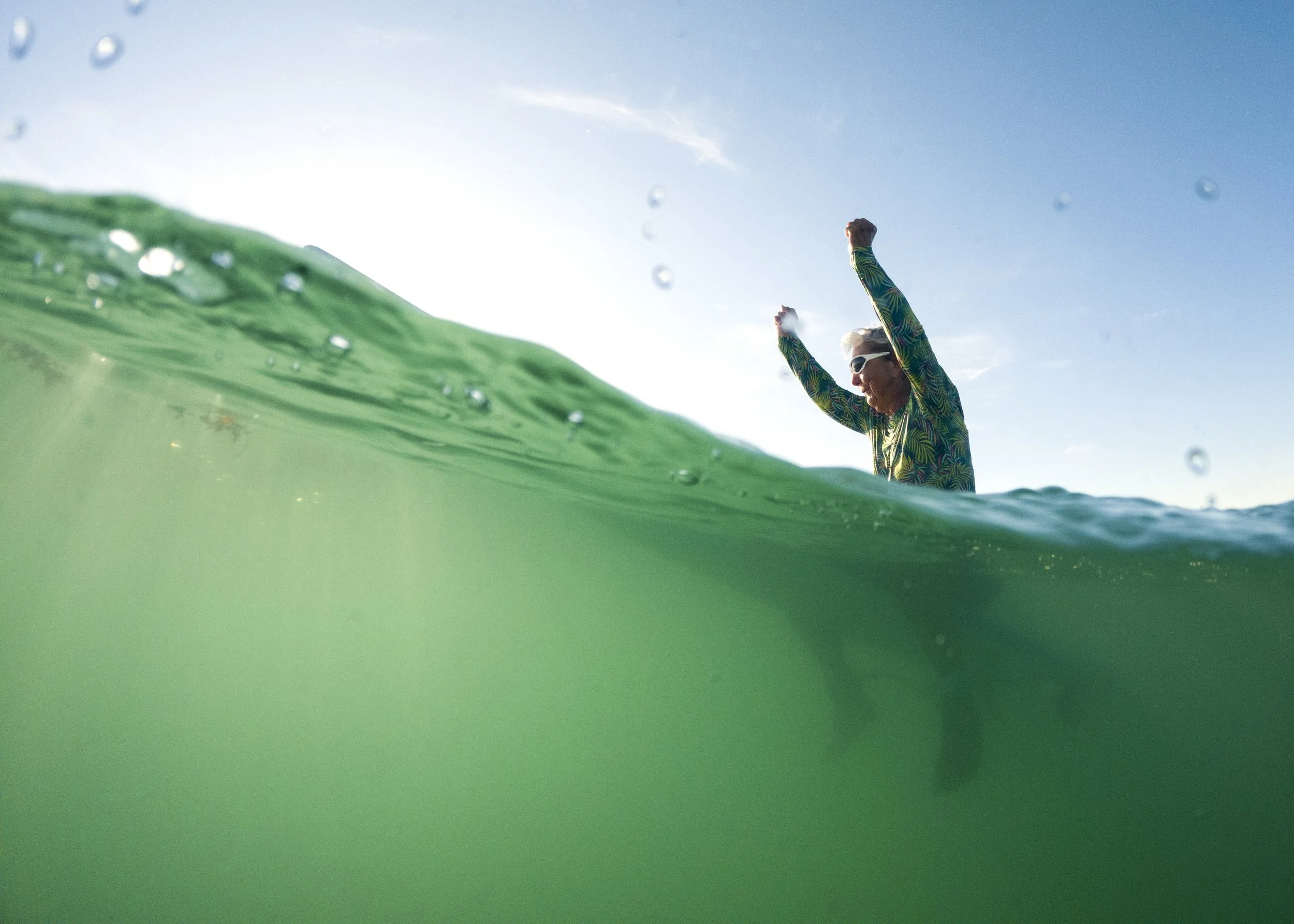  "Woohoo!," exclaims Nicki as a wave passes, Thursday, Sept. 9, 2022, at Santa Lucea Beach on Hutchinson Island. I can hardly wait to get out there, I know I’m going to surf or swim and I’m going to be with my friends," said Campbell.  
