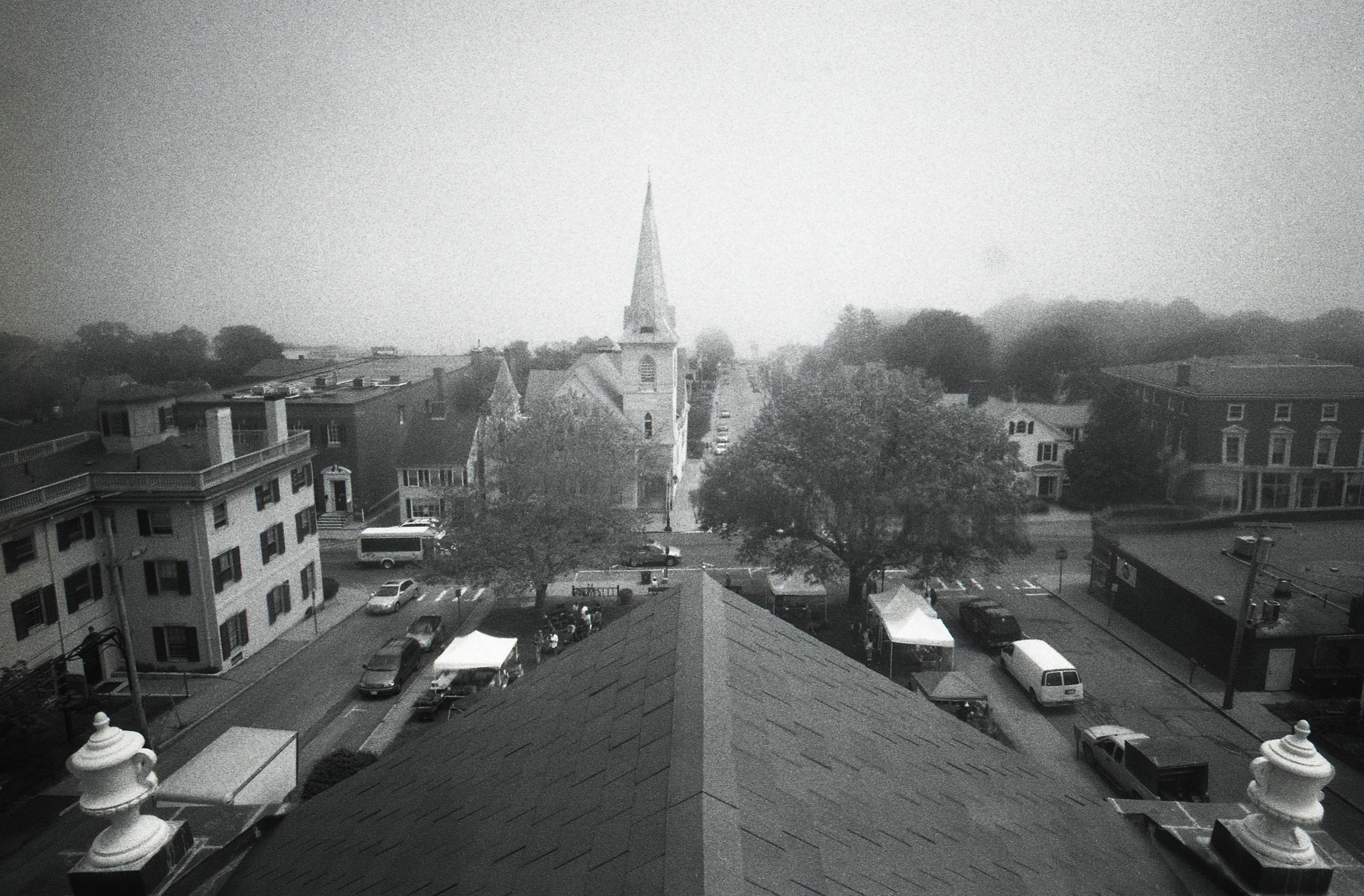  Foggy harbor from old courthouse, now Town Hall 