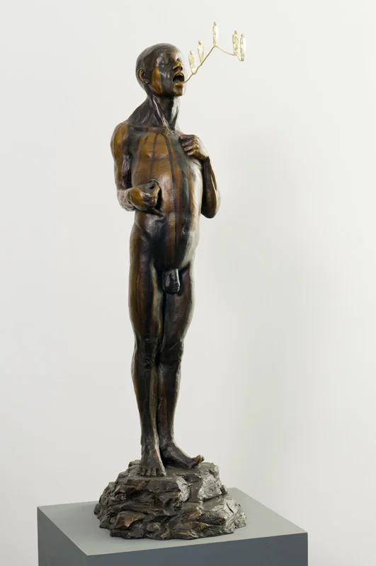 Man Invoking a Better Version of Himself / Bronze & 18 karat gold; 37 in x 13 in x 15 in