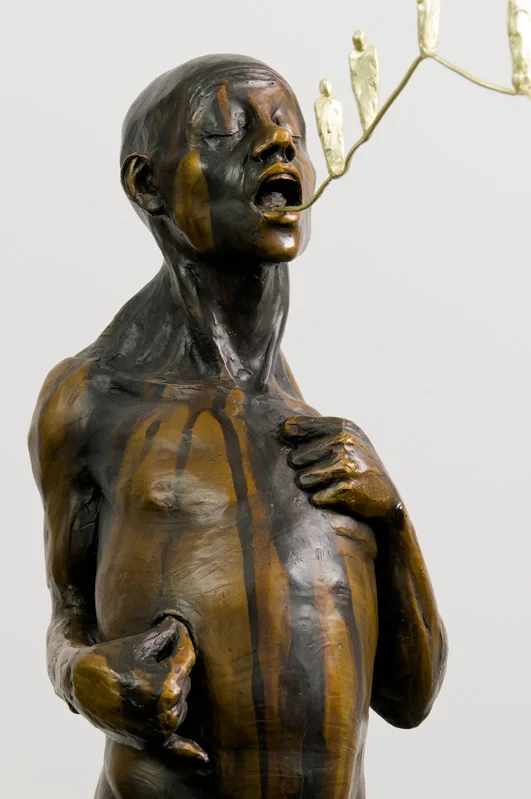 Man Invoking a Better Version of Himself / Bronze & 18 karat gold; 37 in x 13 in x 15 in