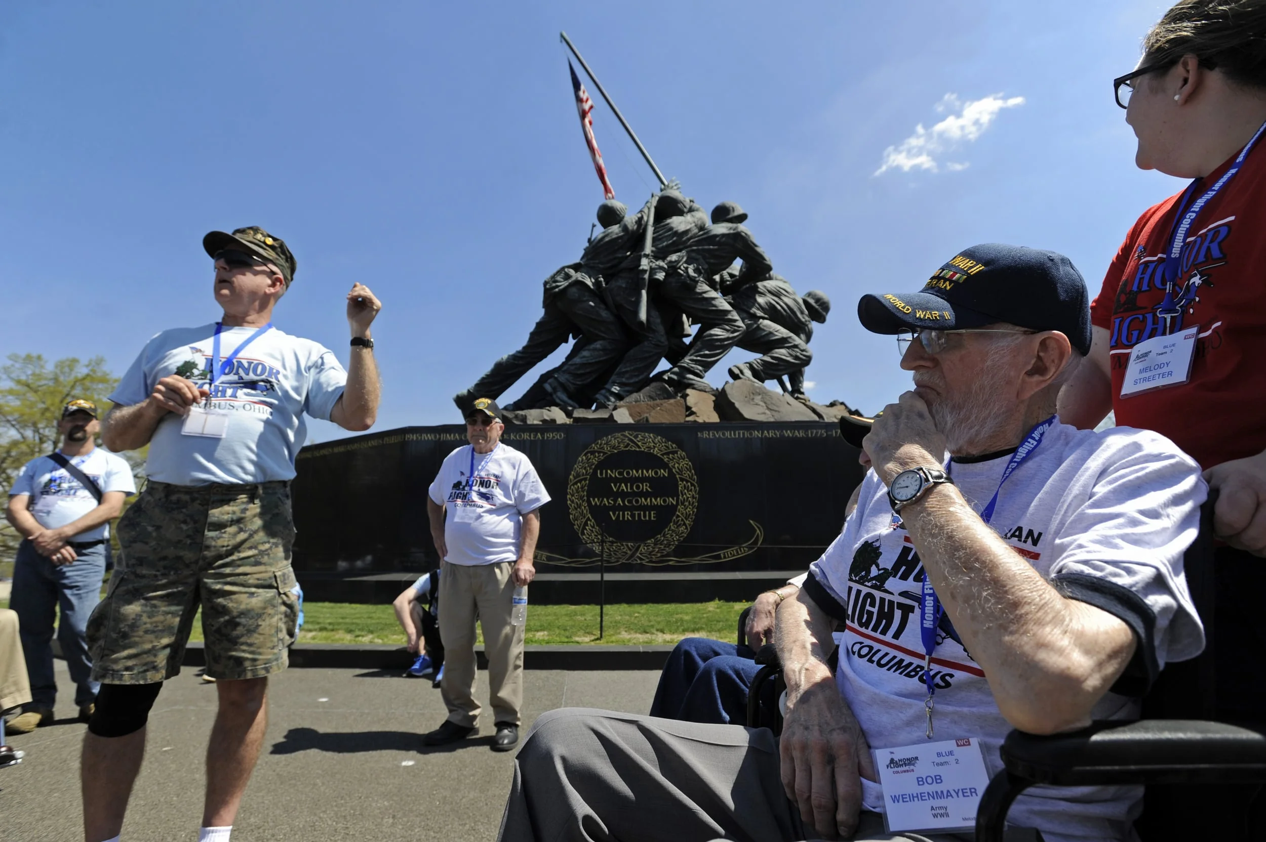 The veterans visited the Marine Corps War Memorial where they were treated to a a special viewing of the United States Marine Corps Silent Drill Platoon exhibition.