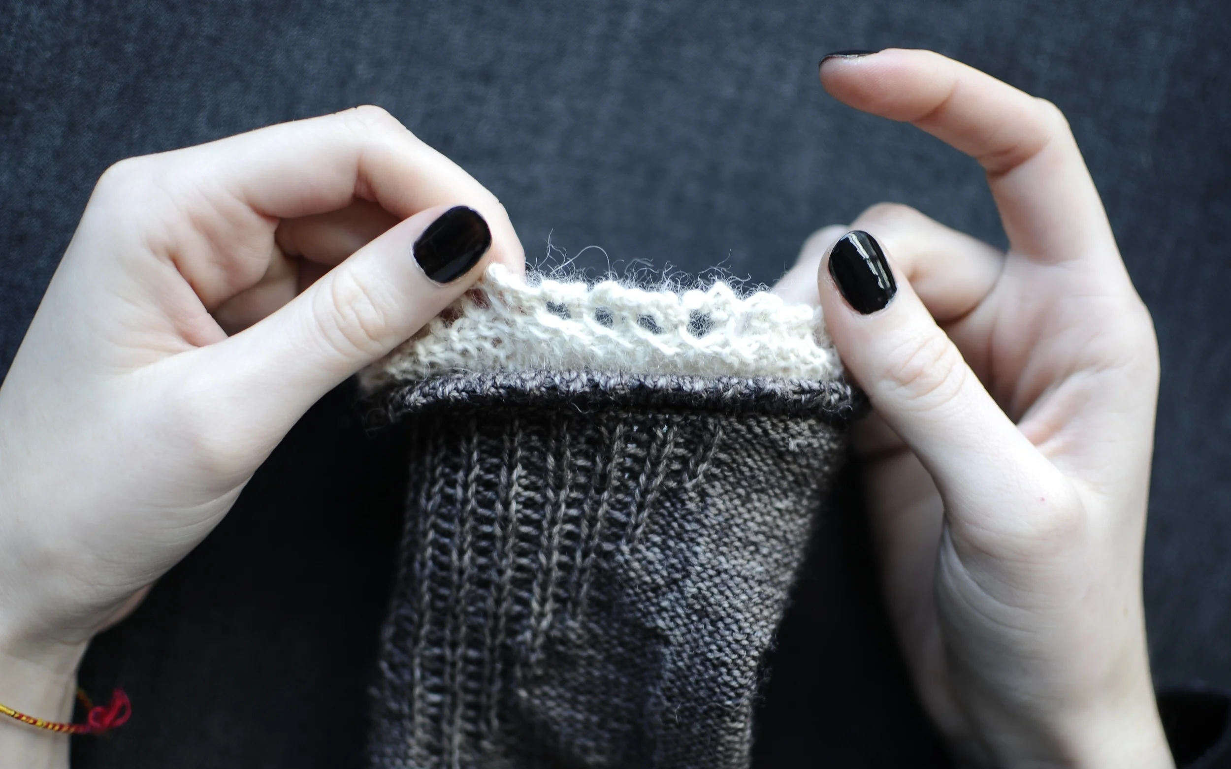 17. Turn sock right side out again and voila! You should have a double layer of picot and lace trim.