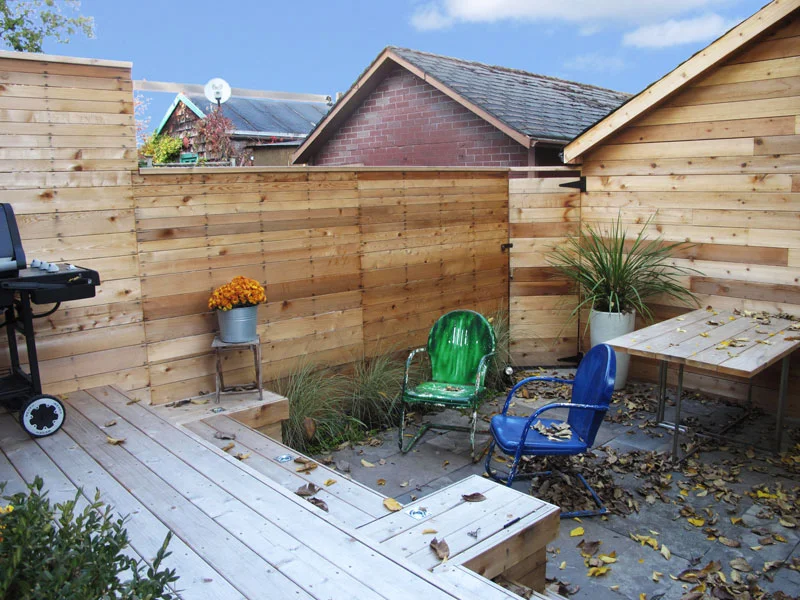 Modern feel from horizontal Cedar fencing.