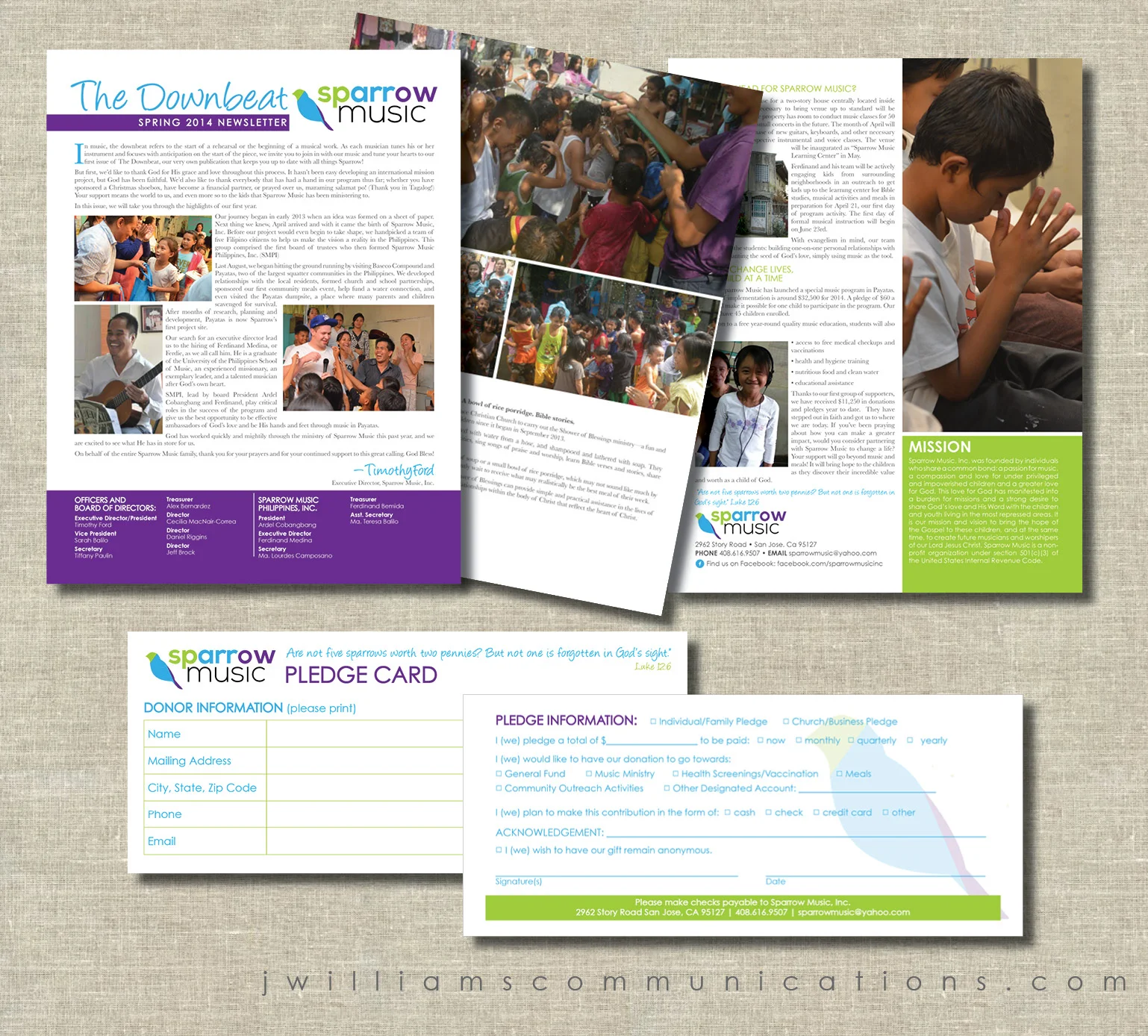 newsletter and pledge card for sparrow music graphic design samples.jpg