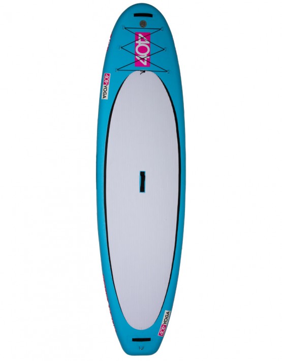 Specifically designed for those who prefer to practice yoga in the best studio of all, on the water. The board features a thicker profile to improve stability so even the most difficult yoga positions are achievable. The oversized surface area of the soft EVA traction pad provides strong grip for the yogis’ hands and feet. Heavy-duty nylon straps on the nose and tail allow for anchoring systems to be secured. The Yoga AIR also works well for recreational paddling on rivers, lakes, and oceans. Namaste. H3 High Pressure Valve (20psi capacity) on the nose for easy deflation during rolling and packing Nose, mid-board, and tail Nylon carrying straps US Fin BOX with 9” fin EVA Traction Pad Nose Bungee Cords Backpack Carrying Case with waste harness Bravo SUP Stirrup Pump Air Pressure Gauge Valve Wrench Repair Kit Instruction Manual LENGTH - 10'2" WIDTH - 32" THICKNESS - 5" WEIGHT - 26 LBS