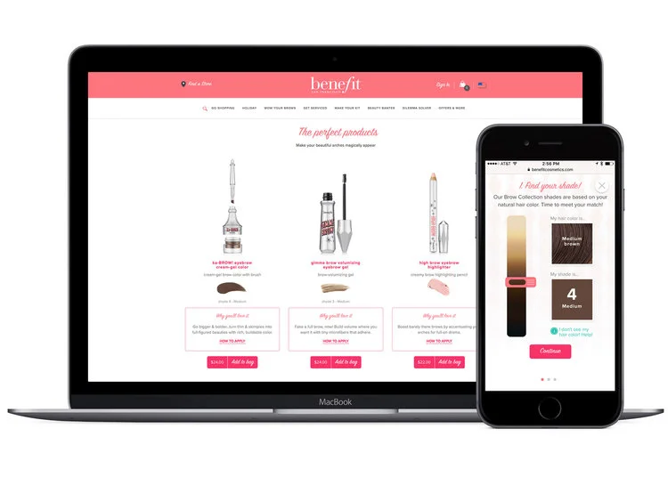 Brow Personal RecommendationA user would answer three questions regarding the color of their hair and the styles they are looking to achieve and then be provided with personalized recommendations with a path to purchase.