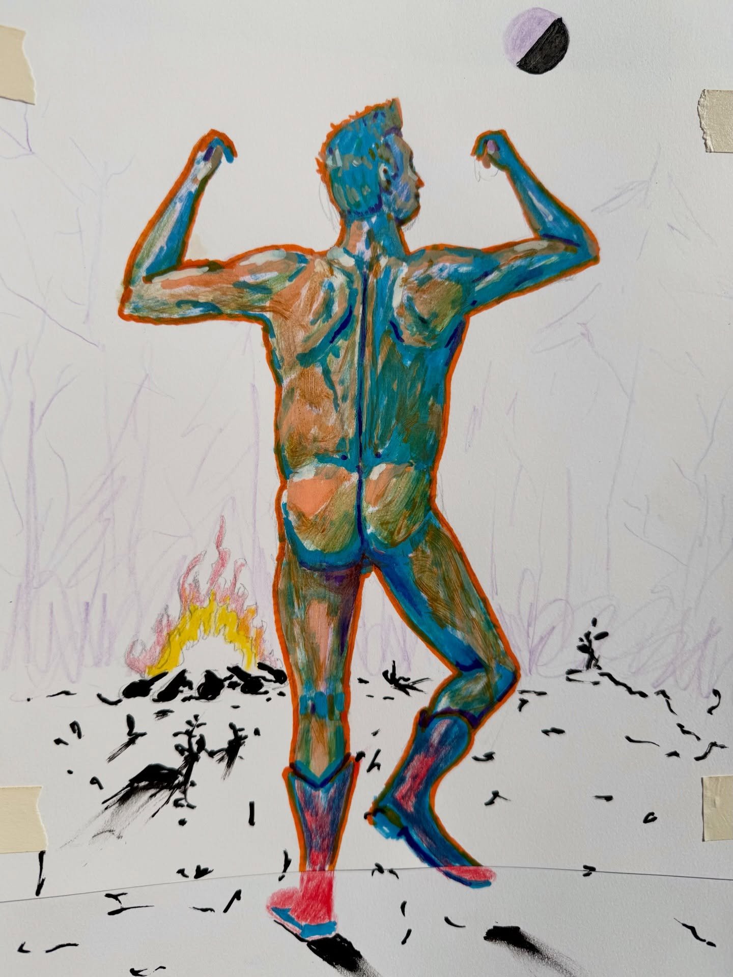 I don&rsquo;t know why I keep painting these nude men dancing around a fire. 🔥

It feels like freedom. 
Like something nostalgic
and prophetic at the same time.

I leave the boots on. 
#contemporarypainting #figurativeartist