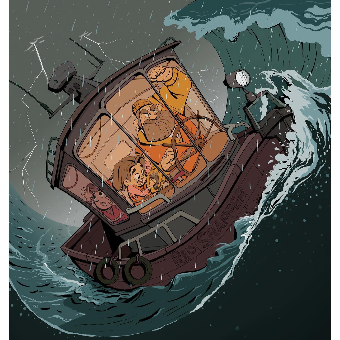 &ldquo;The Unsinkable Red Snapper&rdquo; 
An illustration for a McGraw Hill short story, &ldquo;Lost at Sea.&rdquo;
.
.
.
.
.
#illustration #illustrationartists #stormyseas #boat #ship #tidalwave #kidslitart #illustrator #storybookillustration #digit