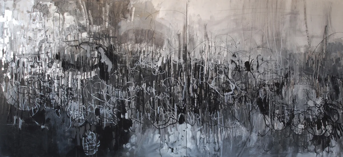 SURFACE II plan acrylic and collage on wood 1.21 X 2.42 meters -2012