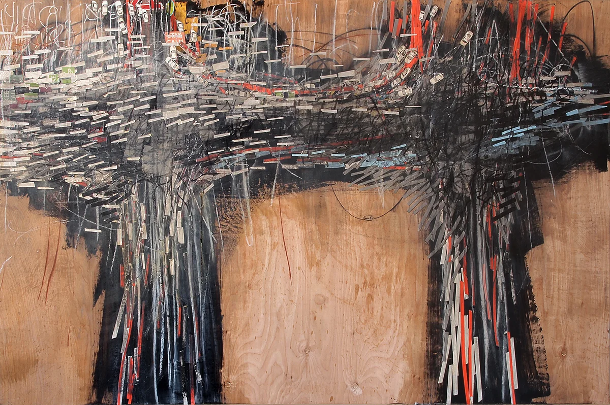 RACE acrylic & collage on wood -1.21 X 1.82 meters- 2012