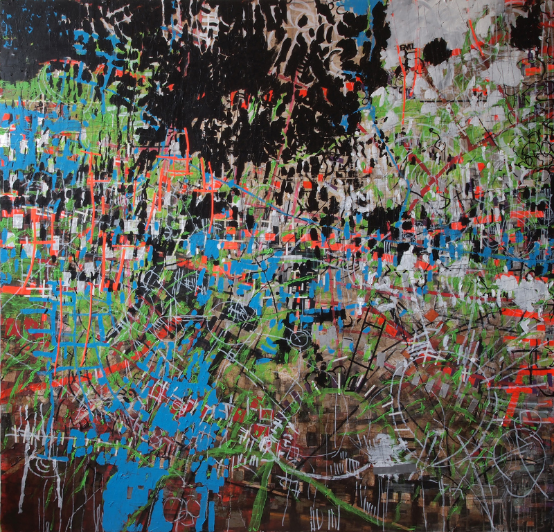 city & mountain III acrylic &collage on wood -1.82 X 1.82 meters- 2011