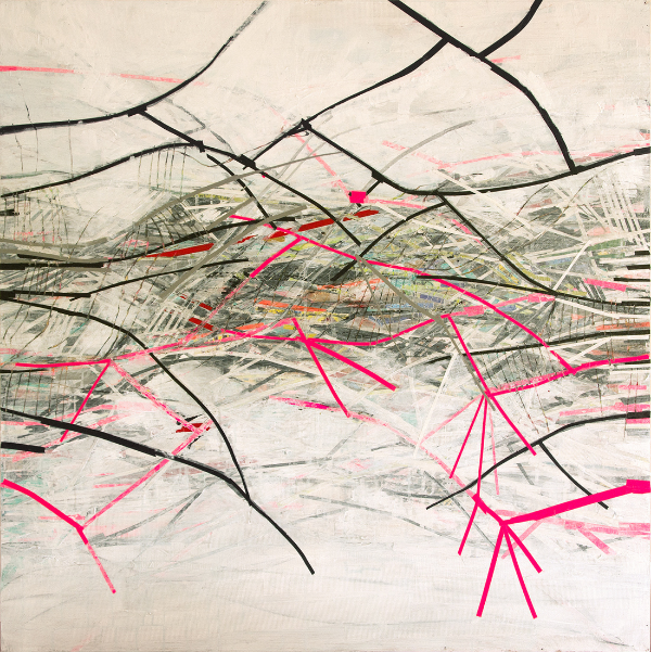 L.A II       acrylic and collage on wood  1.21 X 1.21 meters -2011