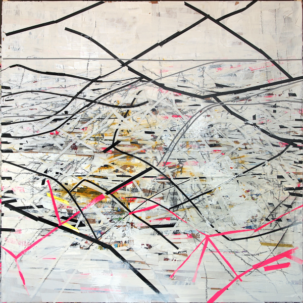 L.A III        acrylic and collage on wood  1.21 X 1.21 meters -2011