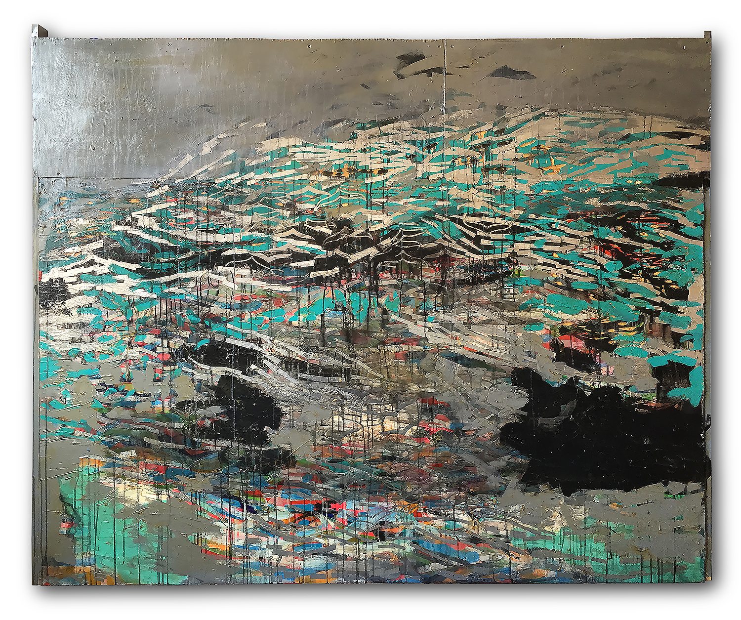 "this is not green" , acrylic collage & carving on wood 1.65 X 2.03 meters -2015