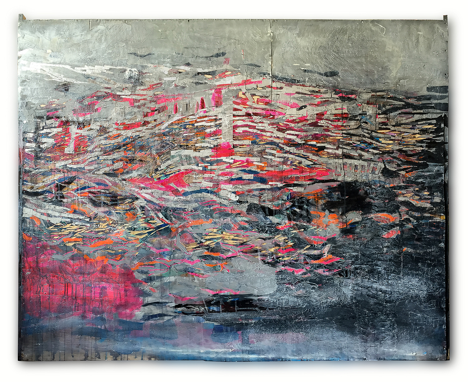 "sunset" , acrylic collage & carving on wood 1.65 X 2.03 meters -2015