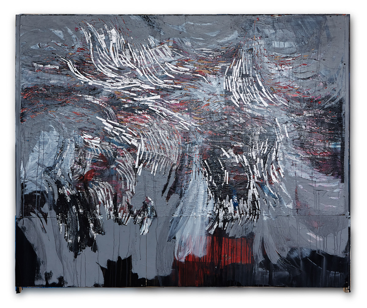 "battle III" , acrylic collage & carving on wood 1.65 X 2.03 meters -2015