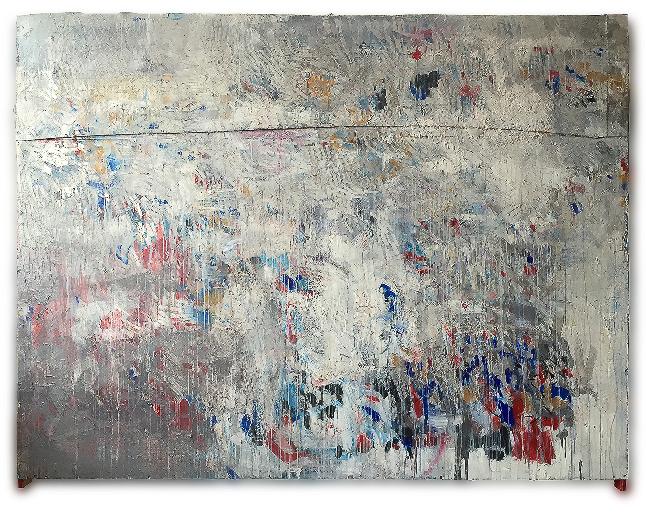 "snow still dirty" , acrylic collage & carving on wood 1.76 X 1.9 meters -2015