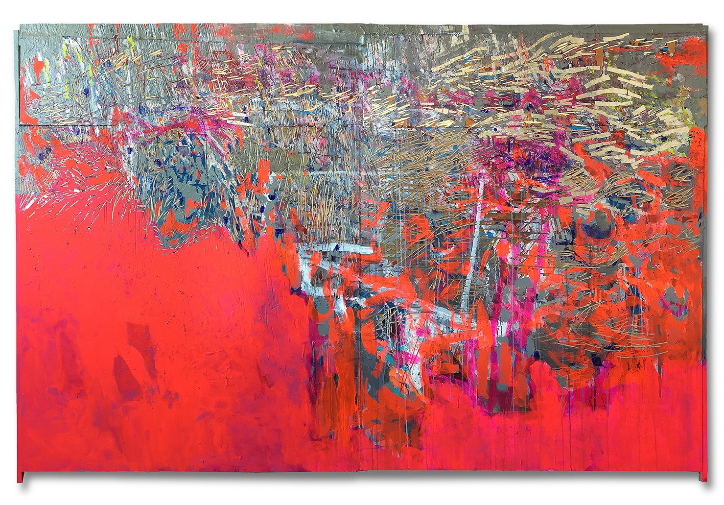 "happiness" , acrylic collage & carving on wood 1.66 X 1.9 meters -2015