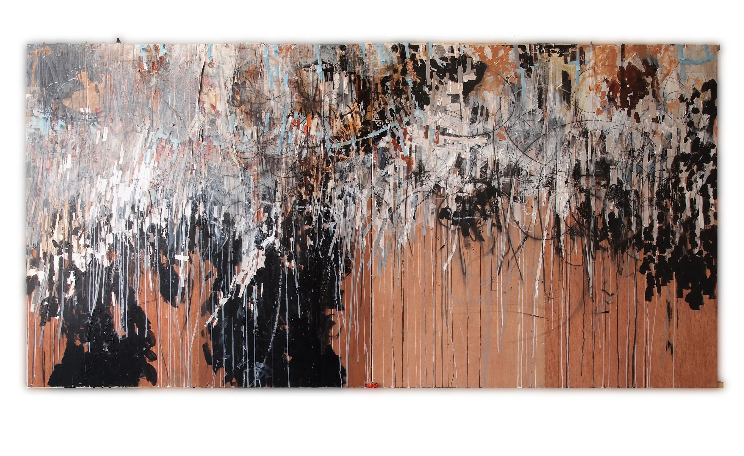 SURFACE I acrylic and collage on wood 1.21 X 2.42 meters -2012    AVAIL 