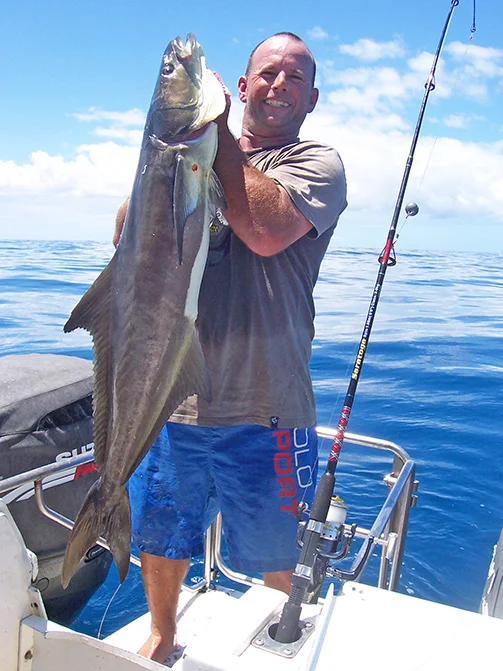 Frank with 30lb Cobia taken on $25 eBay combo and 20lb line. (1hr)