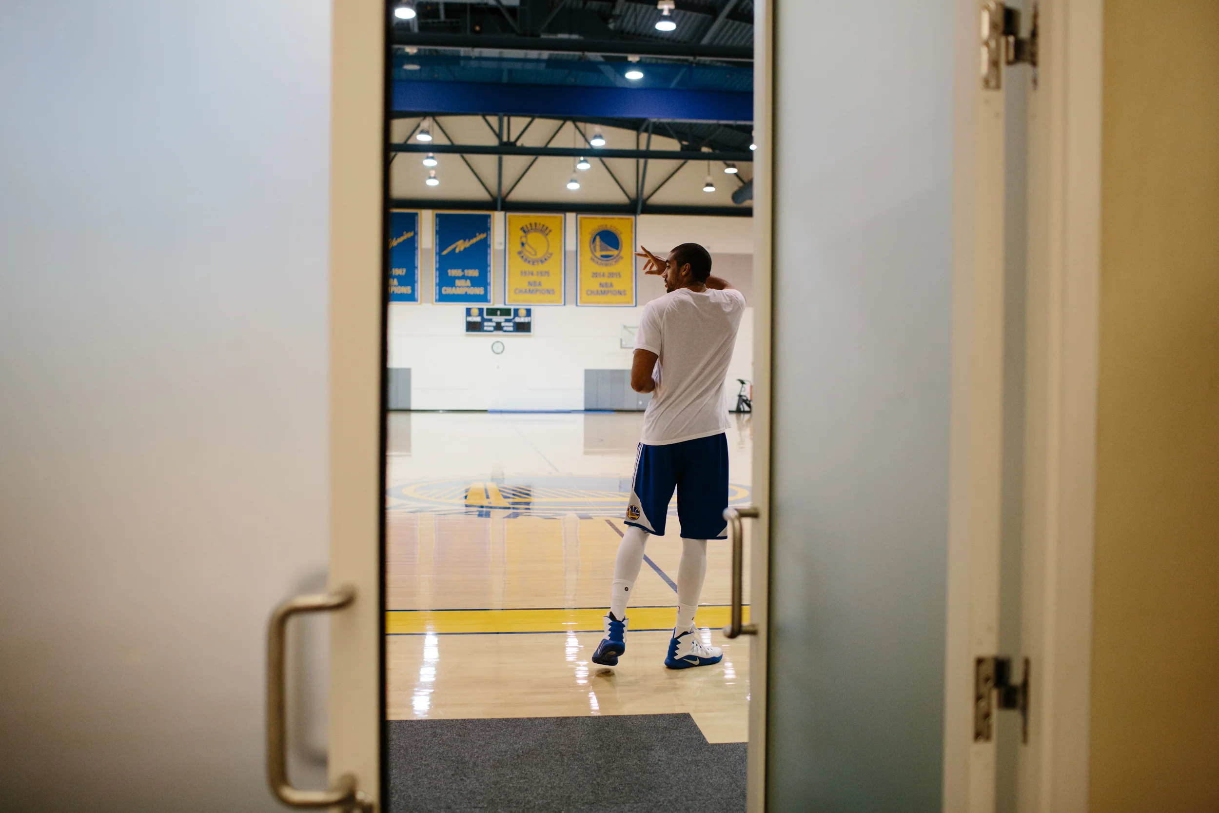 James Michael Ray McAdoo heads to the gym to stretch and digest before starting practice. He is the first to arrive, which is the norm for McAdoo.