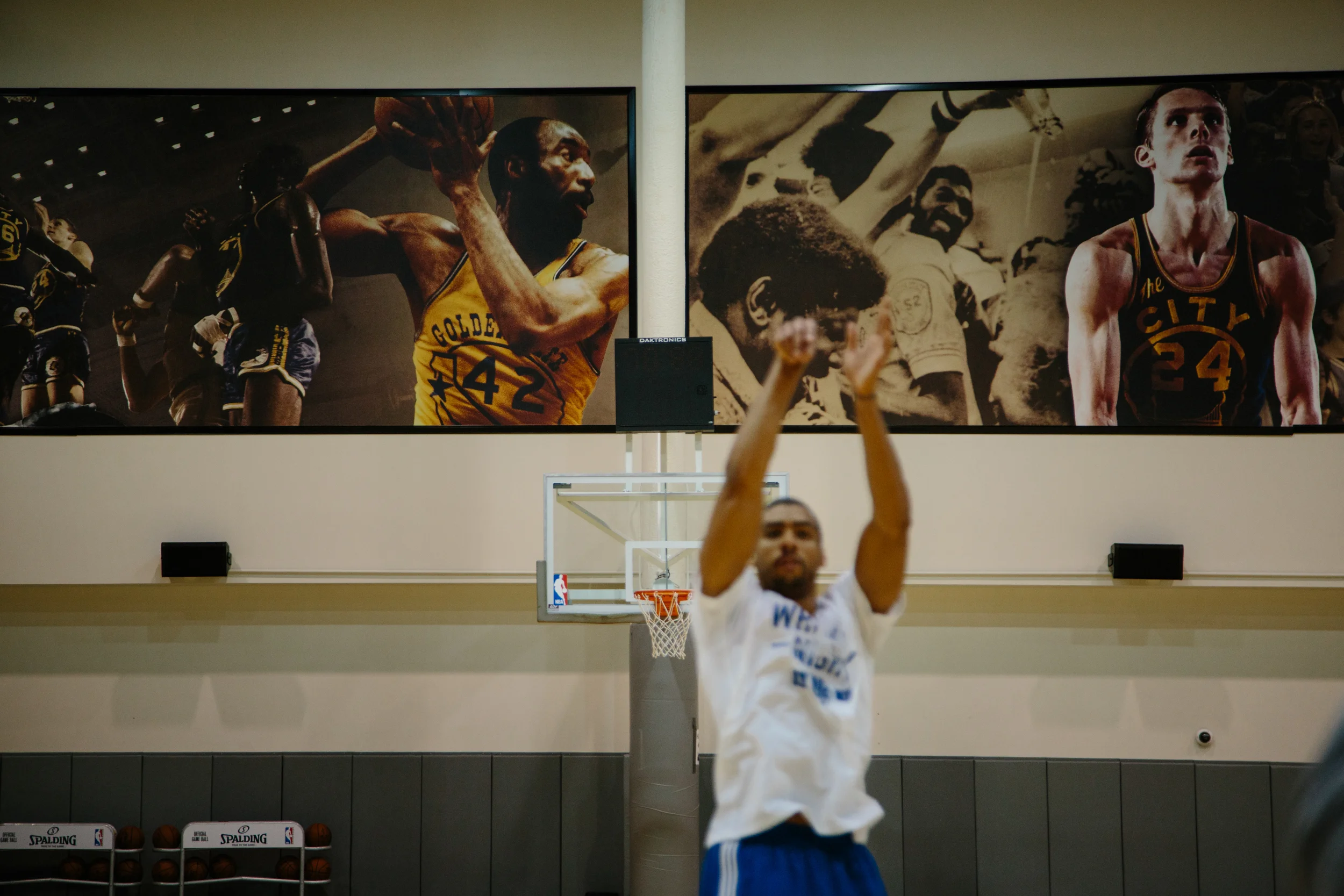 McAdoo practices in the gym.