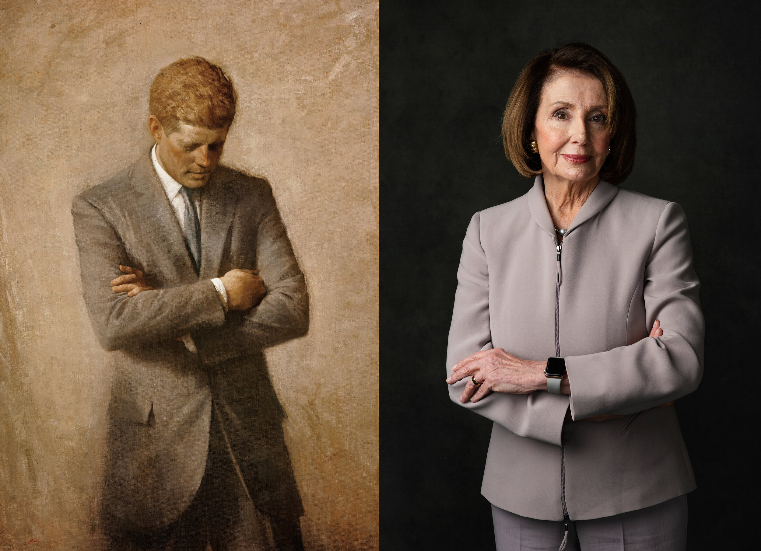 John F. Kennedy, the 35th president of the U.S., painted posthostumously by Aaron Shikler; Speaker Nancy Pelosi (D-CA), representing California’s 12th district, first elected to the House in 1987. In 1971, Mr. Shikler told the  Washington Post , “I 