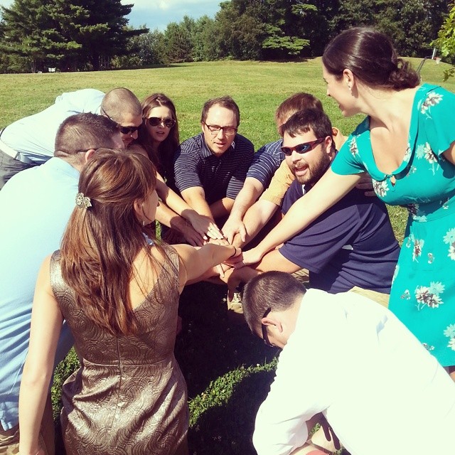 Taking a knee and listening to a pep talk from the groom. 