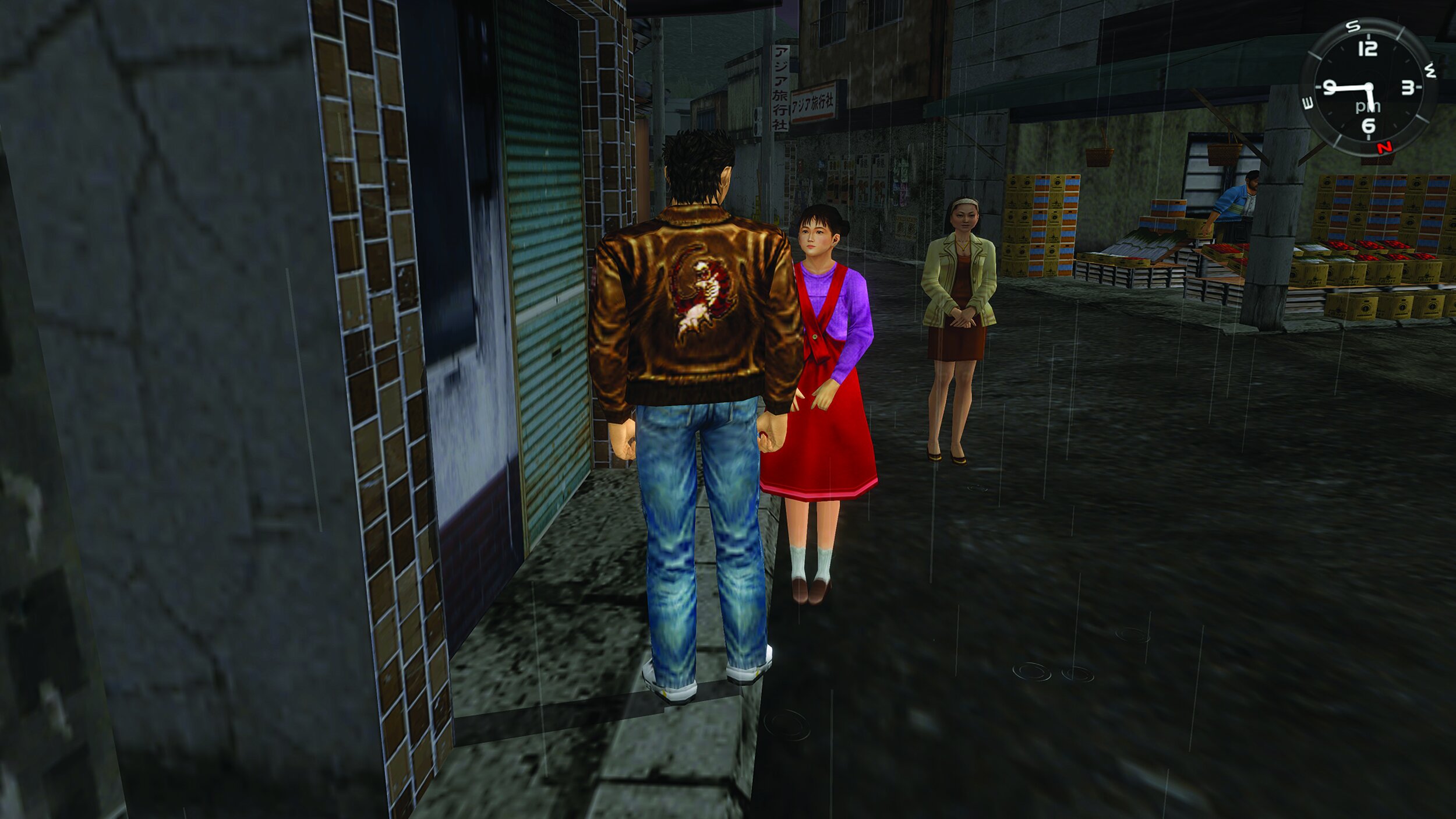 Figura 2. Shenmue (1999). Screenshot. Il protagonista ferma due Png per strada e avvia una conversazione. Fonte: Luca Miranda