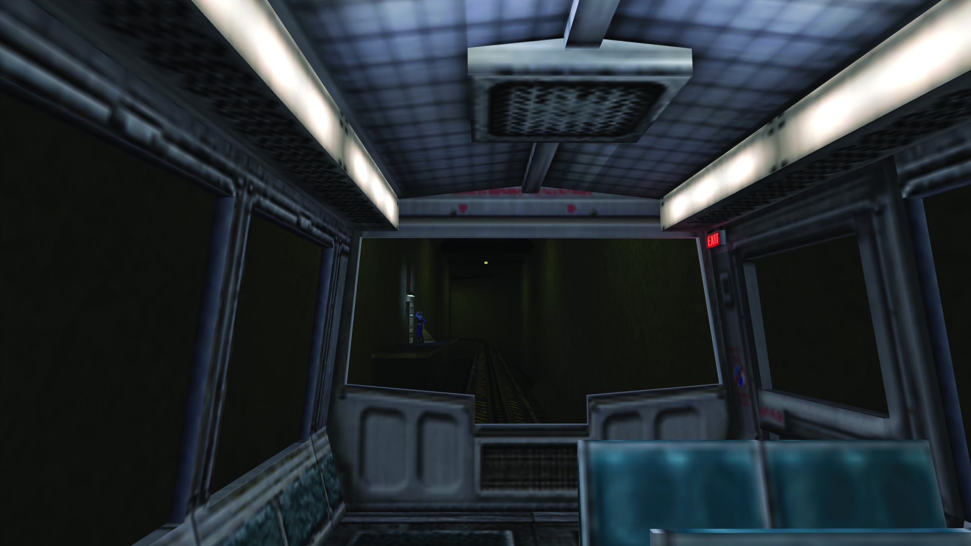 Figura 27. Half-Life (1998). Screenshot. La visuale in prospettiva del protagonista all’interno della funicolare. Fonte: Luca Miranda.