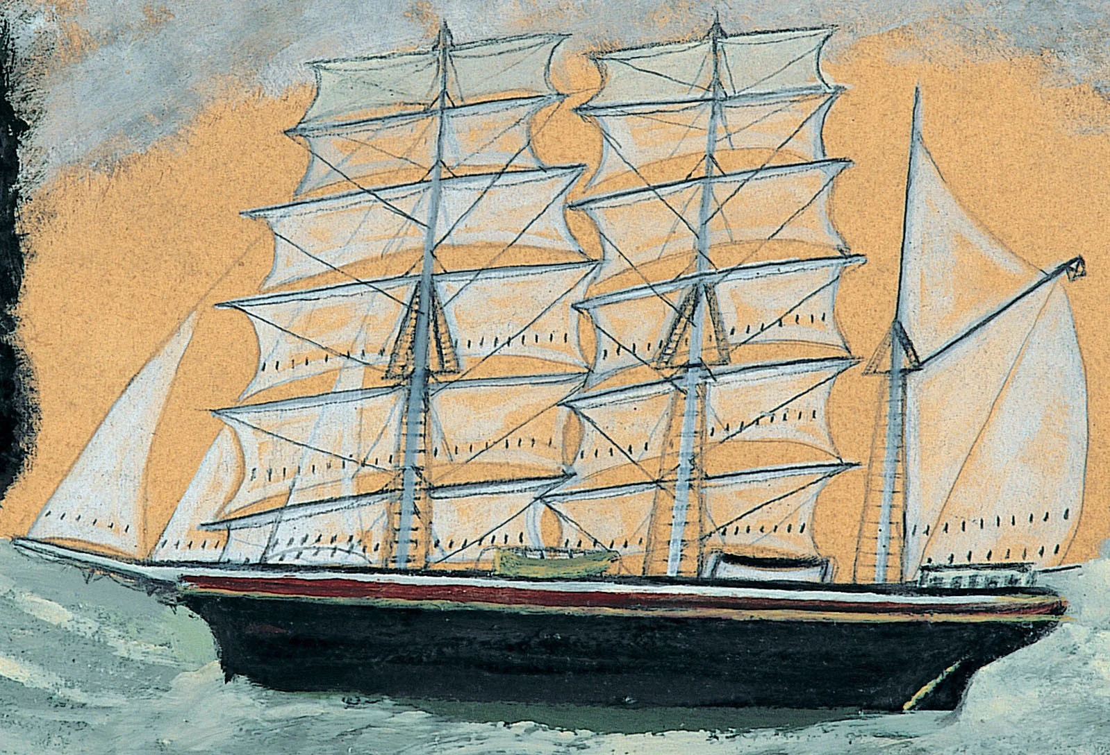 Alfred Wallis, Headland with two three-masters (recto) c. 1934-8, oil on card