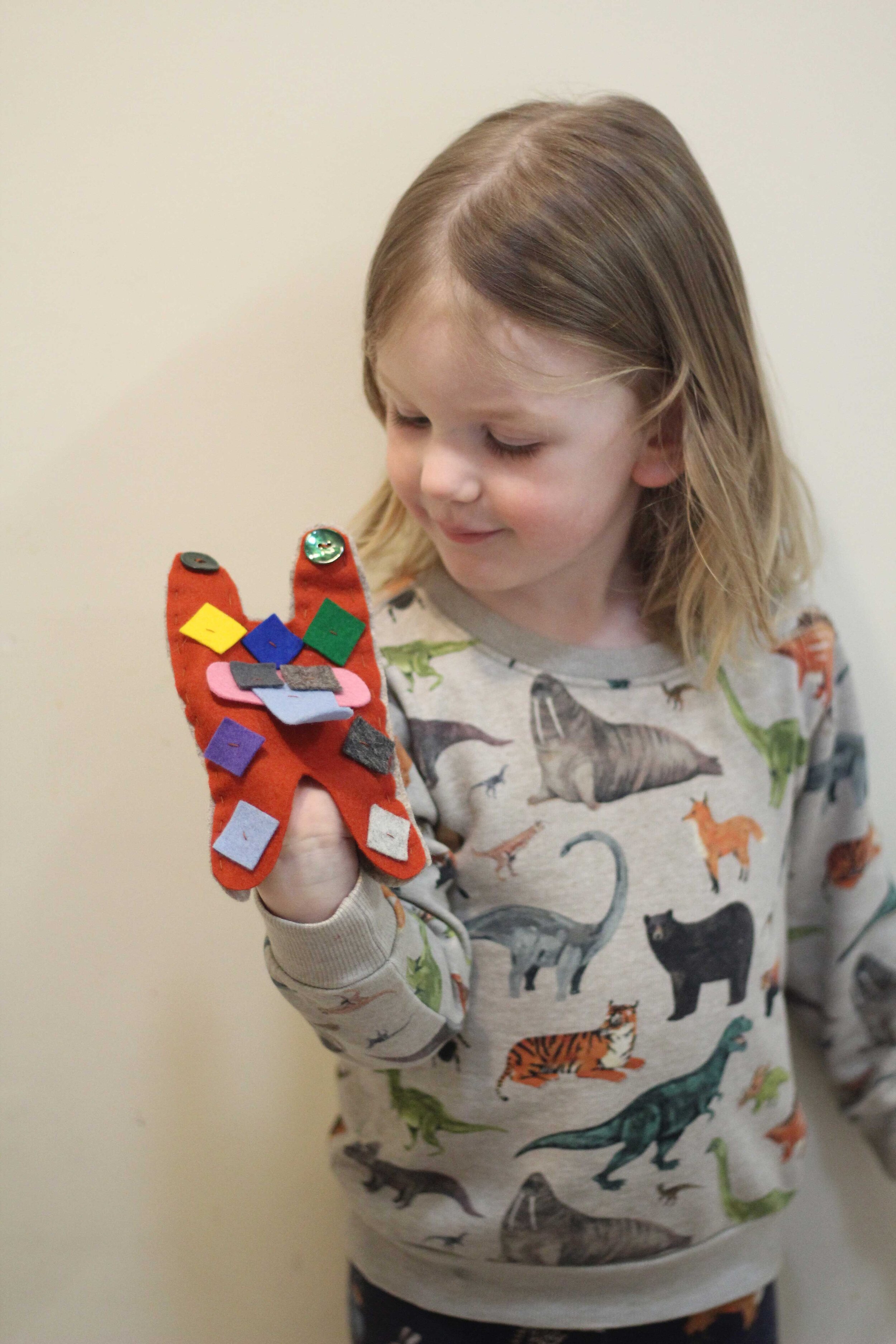 ‘TJ’ the Felt Monster Puppet by Ola Thompson age 3