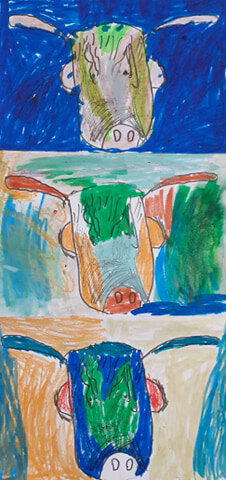 Oil pastel Pop Art Highland Cows by Zander McQuaid age 7