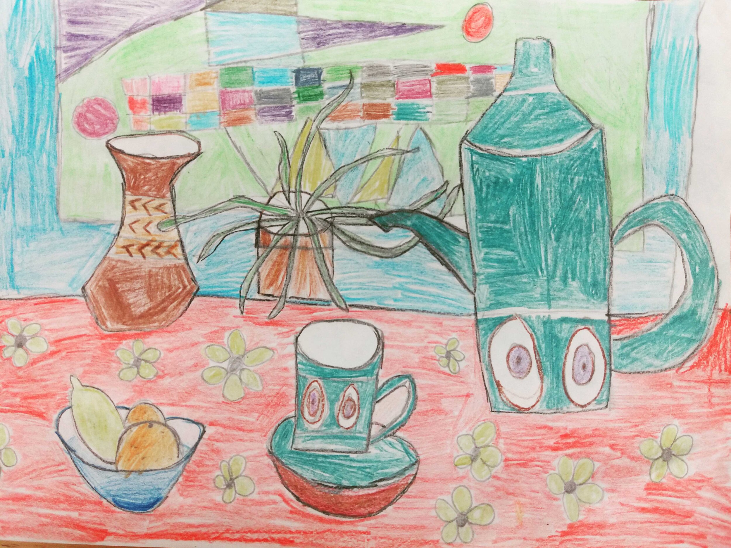 Still Life with Coffee Pot by Layla Greenslade age 7